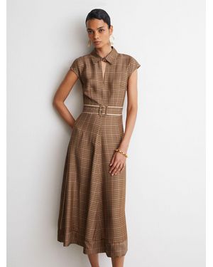 Reiss Collared Belted Midi Dress - Brown