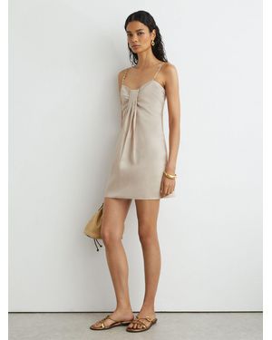 Reiss Lyocell-Linen Pleat-Detail Mini Dress - White