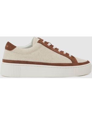 Reiss Natural & Tan Suede Low-Top Platform Sneakers