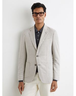 Reiss Canty - Soft Gray Houndstooth Single-breasted Blazer Tailored-fit, 42 - White
