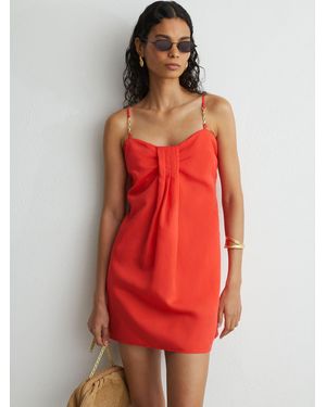 Reiss Lyocell-Linen Pleat-Detail Mini Dress - Red