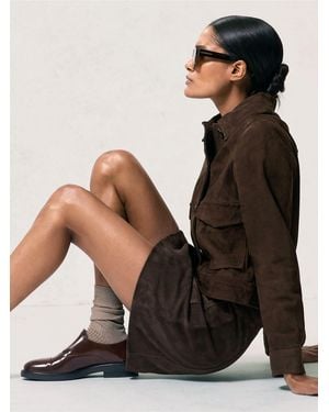 Reiss Hanson Suede Suede Trucker Jacket - Brown
