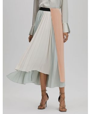 Reiss Maddie - Pink/cream Pleated Asymmetric Midi Skirt, Us 4 - Multicolor