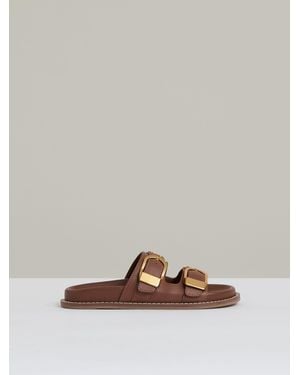 Reiss Ella - Tan Leather Buckled Slip-on Sandals, Us 7 (uk 5) - Gray