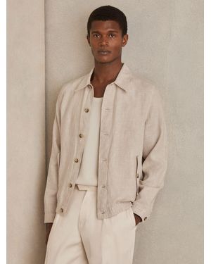 Reiss Cadiz - Oatmeal Linen Elasticated Hem Overshirt, L - Natural