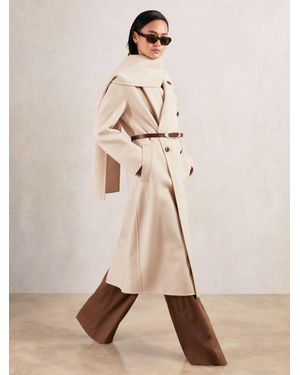 Reiss Indira - Cream Petite Wool-blend Scarf Blindseam Coat, Us 8 - Natural