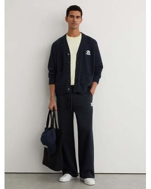 Reiss Monogram-Embroidered Relaxed Cardigan - Blue