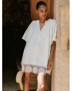 Reiss Linen Embroidered Shift Dress - White