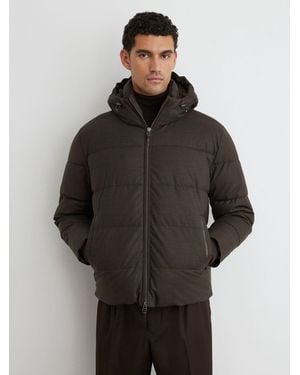 Reiss Wool Flannel Hooded Puffer Jacket - Gray