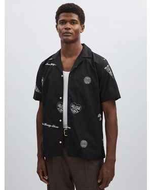 Les Deux Black Print Cotton Embroidered Shirt