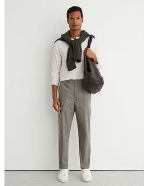 Reiss Snap - Sage Green Cotton-blend Lightweight Tapered Pants, 32 - Natural