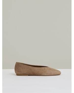 Reiss Amelia - Taupe Suede High Vamp Ballet Flats, Us 5 - Gray