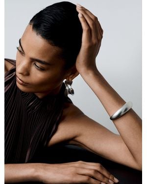 Reiss Selina - Silver Tone Smooth Curve Chain-back Bangle, One - Black
