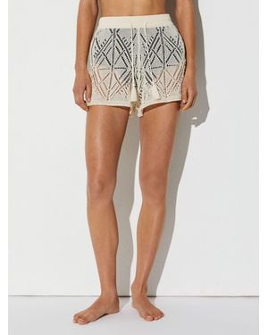 Reiss Finty - Cream Cotton-blend Open-knit Shorts, L - Natural