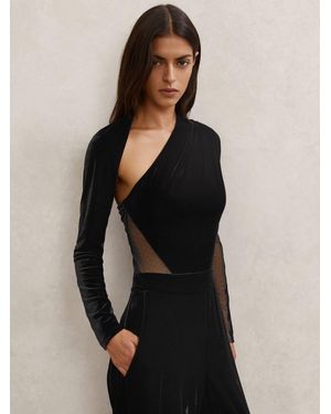 Reiss Velvet Sheer-Panel Wide-Leg Jumpsuit - Black