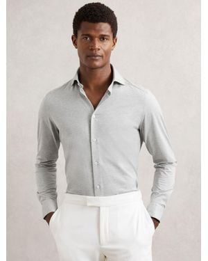 Reiss Cotton-Blend Jersey Cutaway-Collar Shirt - Gray
