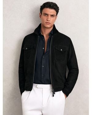 Reiss Suede Zip Through Jacket - Black