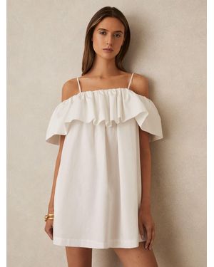 Reiss Cream Cotton Off Shoulder Mini Dress - Natural