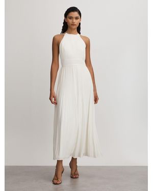 AMUR Plisse Halter Neck Maxi Dress - White