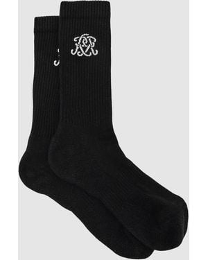 Reiss Monogram Cotton-Blend Ribbed Socks, S & M - Black