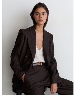 Reiss Leather Lizard-Effect Sculpted-Buckle Belt - Natural