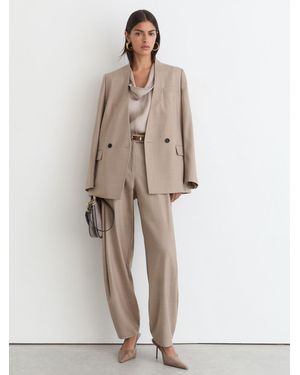 Reiss Wool-Blend Barrel-Leg Suit Pants - Natural