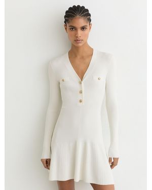 Reiss Knitted Button-Detail Mini Dress - White