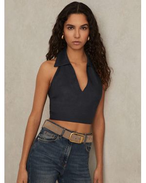 Reiss Linen Halterneck Top - Blue