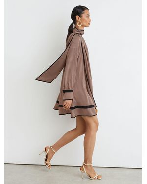 Reiss Printed Scarf-Neck Swing Mini Dress - Natural
