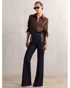 Reiss Button-Detail High-Rise Flared Jeans - Blue