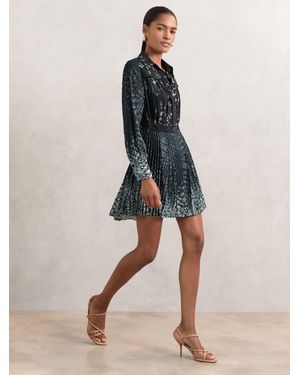 Reiss Animal Print Pleated Shirt Dress - Natural