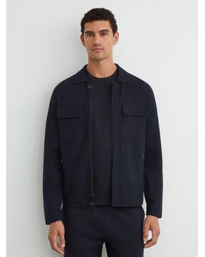 Reiss Twin-Pocket Concealed-Placket Knitted Jacket - Blue