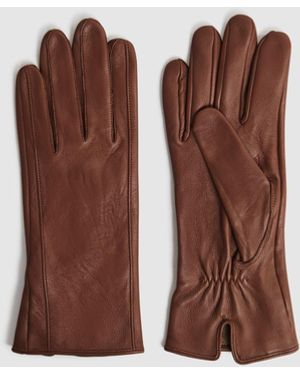 Reiss Giselle Leather Ruched Gloves - Brown
