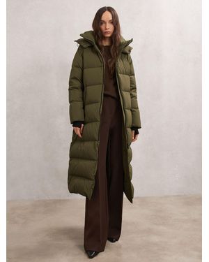 Reiss Belted Longline Hooded Puffer Coat - Brown