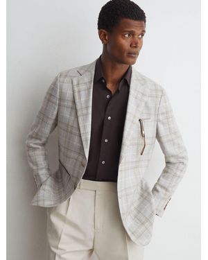 ATELIER Hemp-Wool Check Single-Breasted Blazer - Gray