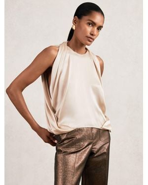 Reiss Silk Draped Sleeveless Top - Natural