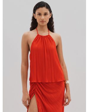 GOOD AMERICAN Plisse Halter Top Plain - Red