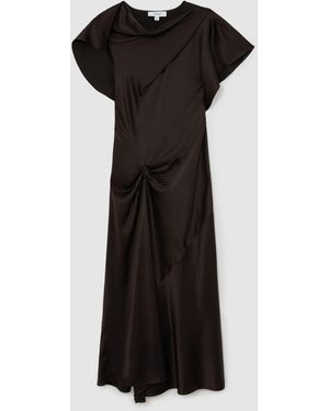 Reiss Kenzie Drape Midi Dress in Brown | Lyst
