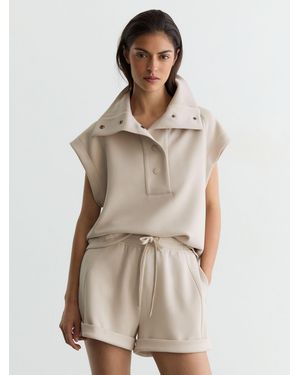 Reiss Premium Interlock Sleeveless Collared Top - Natural