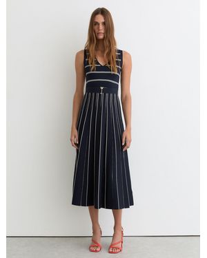Reiss Sleeveless Stripe Knitted Midi Dress - Blue