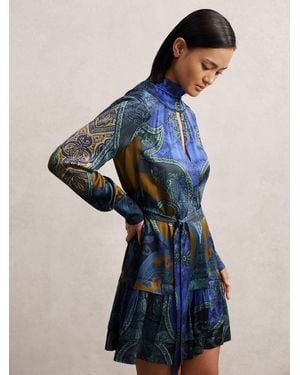 Reiss Paisley-Print Belted Mini Dress - Blue