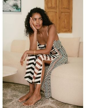 Reiss Chevron-Stripe Ruched Midi Dress - Natural