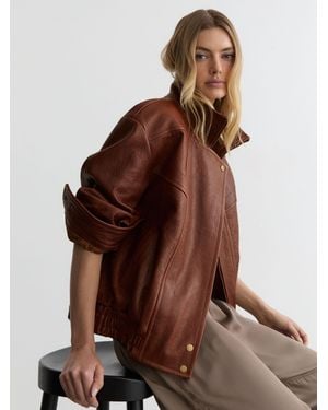 Reiss Petite Textured Leather Oversized Jacket - Brown