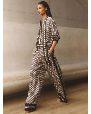 Reiss Scarf-Print Wide-Leg Pants - Brown