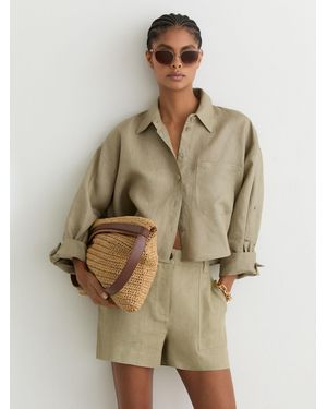 Reiss Ashby - Sage Green Linen Shorts, Us 12 R - Natural