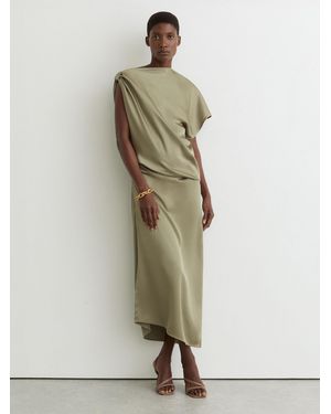 reiss olive green dress Reiss Contrast Wave-Trim Fitted Midi Dress - Dark Green/Ivory - 50% Off