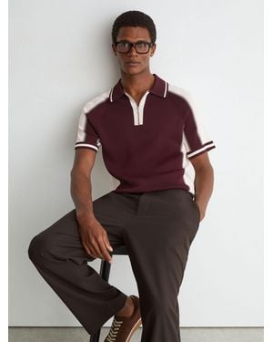Reiss Elmers - Bordeaux/ecru Colour-block Half-zip Knitted Polo Shirt, Xxl - Red