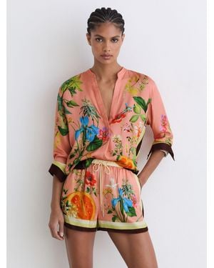 Reiss Tropical Scarf-Print Drawstring Shorts - Pink