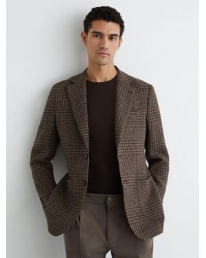 Reiss Atelier Check Single-Breasted Blazer Wool Tailored-Fit - Brown