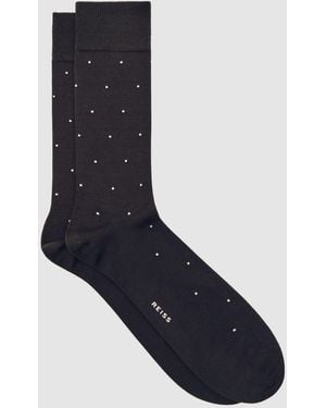 Reiss Mario Cotton-Blend Polka-Dot Socks, S & M - Blue